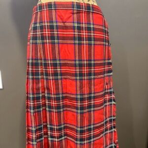 LL Bean vintage red plaid kilt size 14 100% wool leather straps